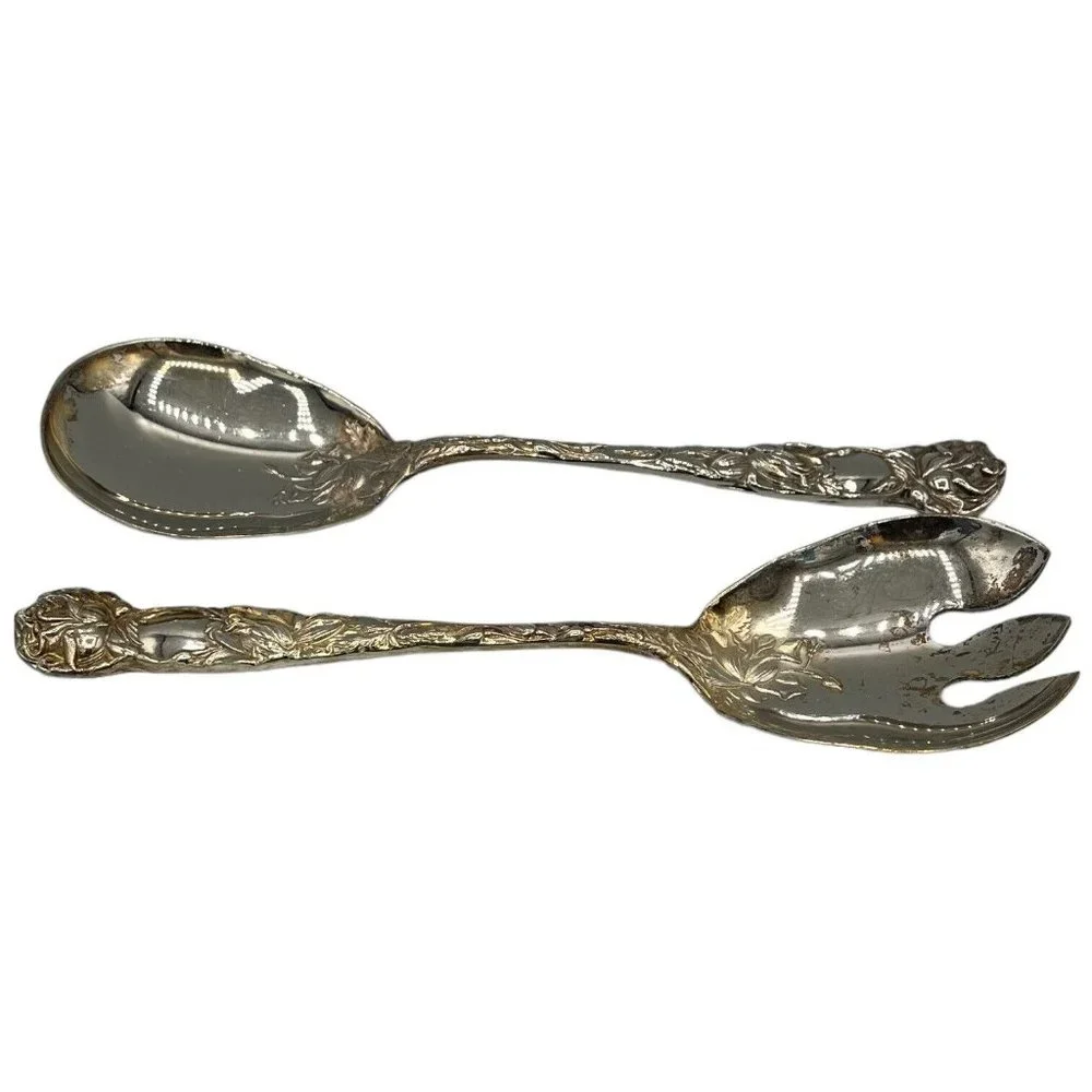 W.A. Silverplate Italy Bridal Rose Pattern 2 pc Salad Serving Set 9 1/2